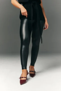 Perfect Sculpting High Waisted Leather Look Leggings With Back Pocket