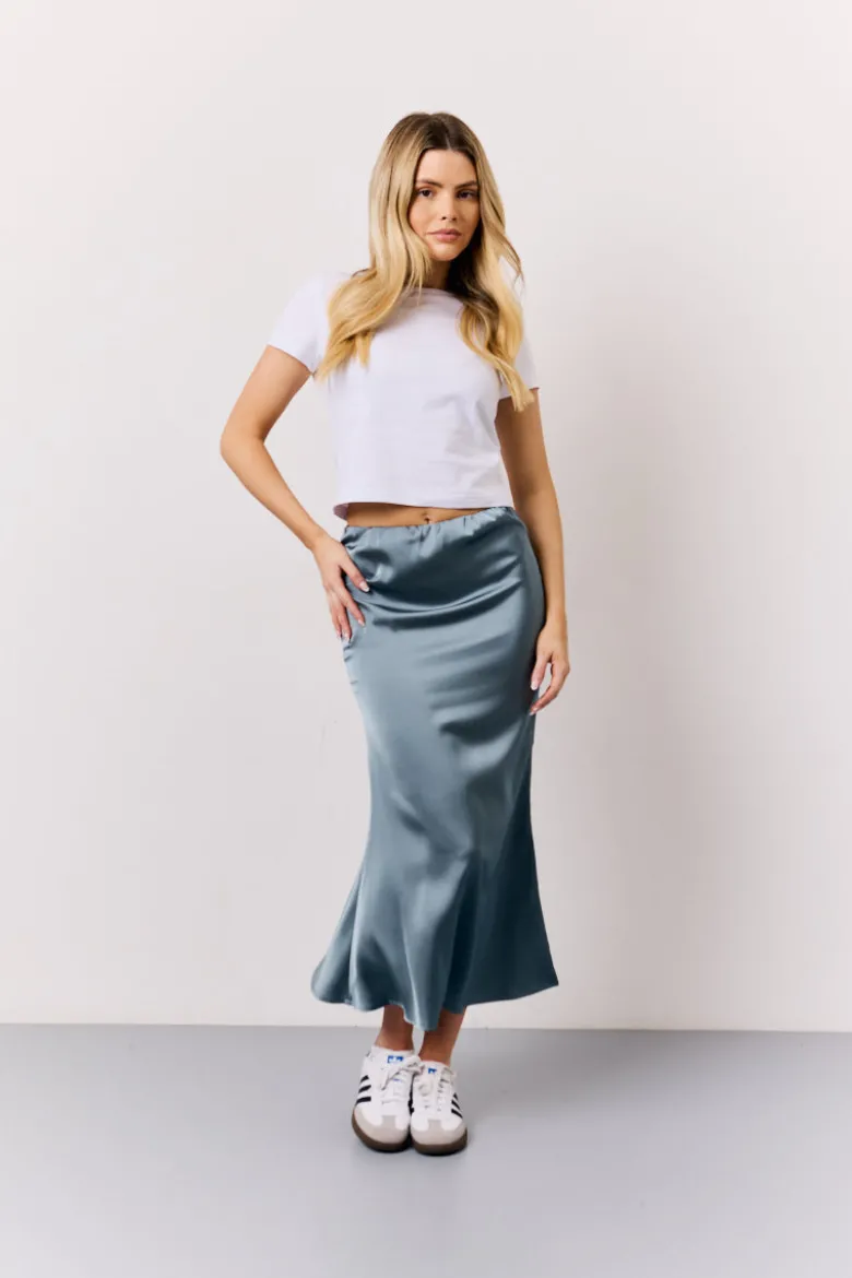 Petrol Blue Satin Midaxi Skirt