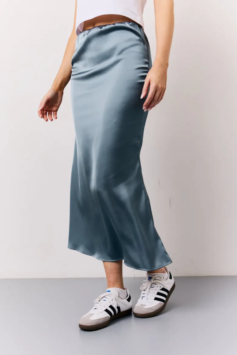 Petrol Blue Satin Midaxi Skirt