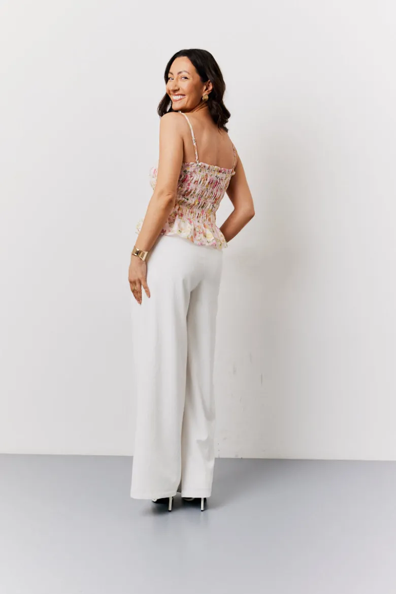 Pink Floral Print Shirred Cami Top