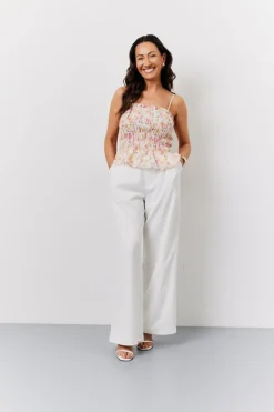Pink Floral Print Shirred Cami Top