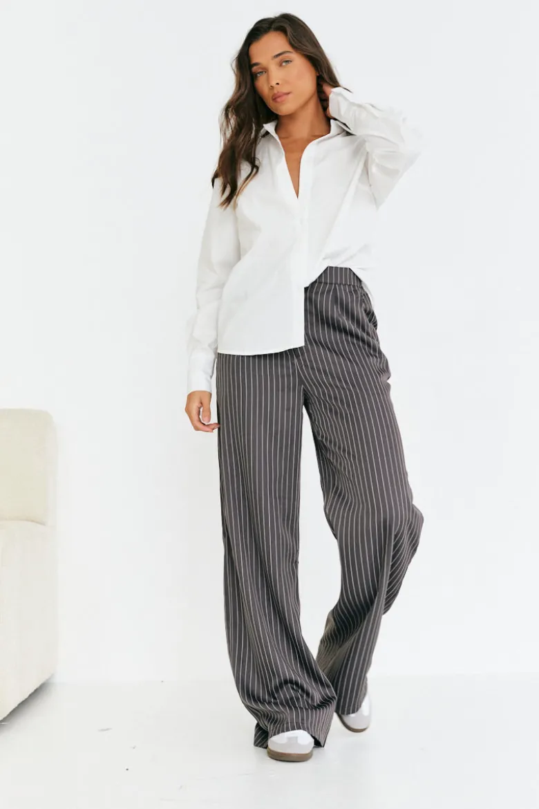 Pinstripe Relaxed Wide Leg Trouser