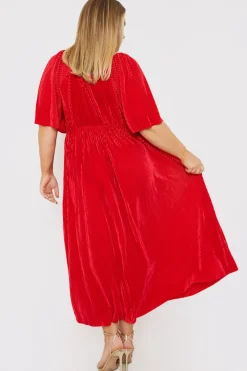 Pleated Flutter Sleeve Midi Dress