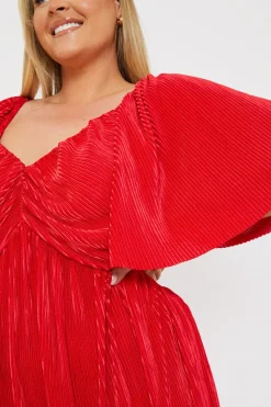 Pleated Flutter Sleeve Midi Dress