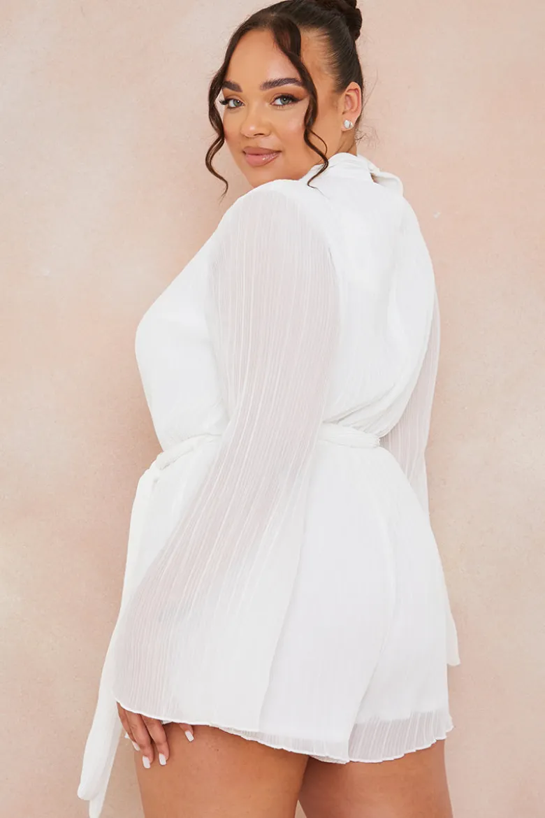 Plisse High Neck Tie Waist Playsuit