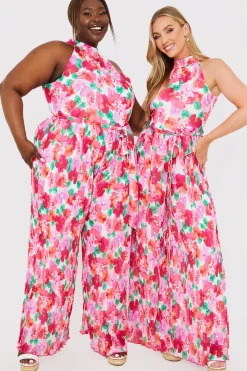 Plisse Sleeveless Wide Leg Jumpsuit