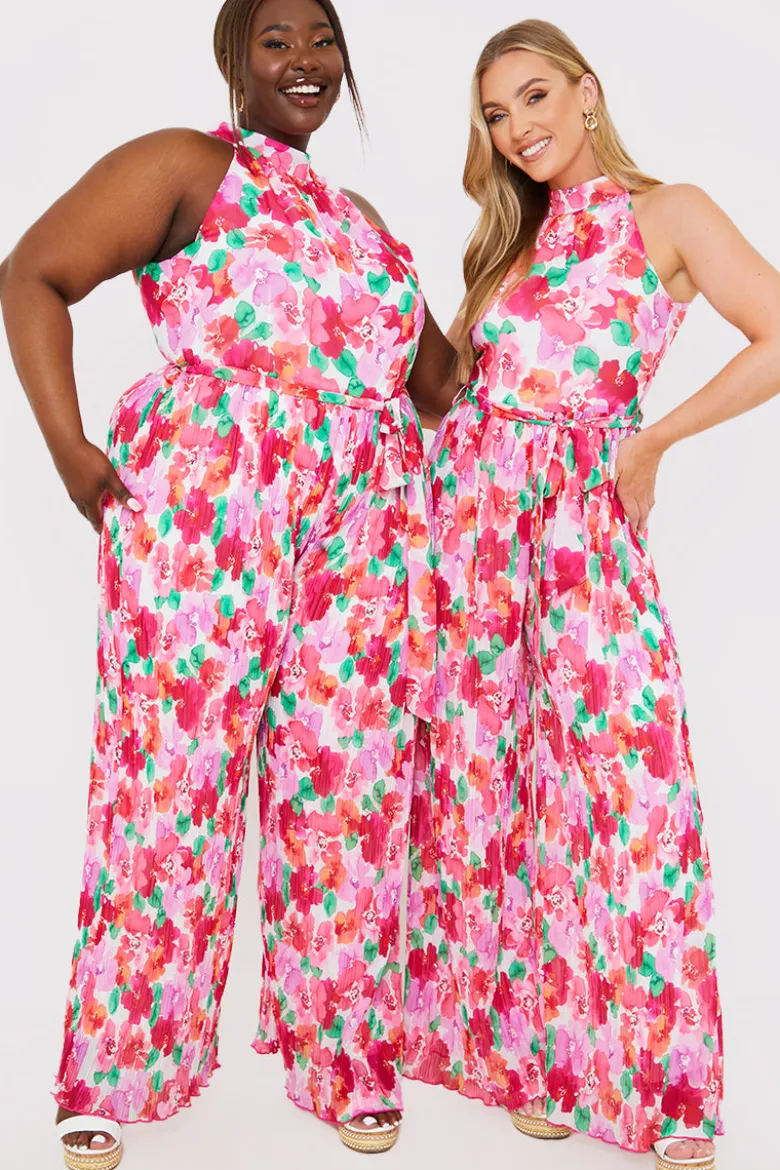 Plisse Sleeveless Wide Leg Jumpsuit