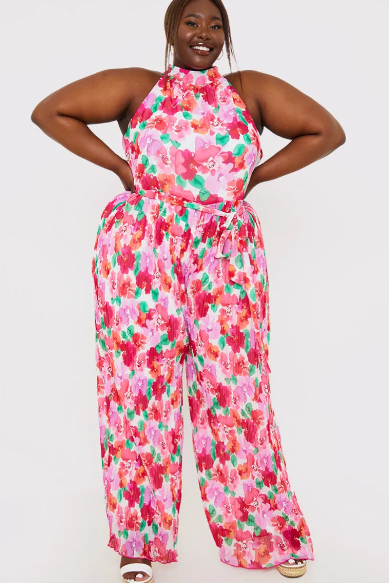 Plisse Sleeveless Wide Leg Jumpsuit