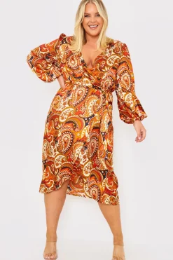 Plunge Balloon Sleeve Belted Midi Dress