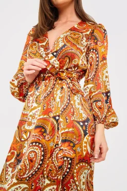 Plunge Balloon Sleeve Belted Midi Dress