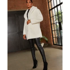 Plush Faux Fur Coat in Cream