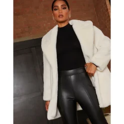 Plush Faux Fur Coat in Cream
