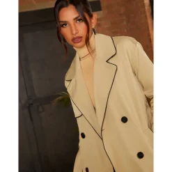 Plus Size Trim Longline Mac in Cream