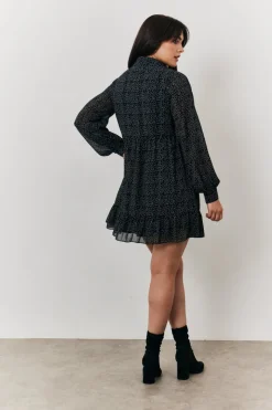 Polka Dot Balloon Sleeve Shirt Dress