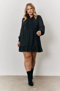 Polka Dot Balloon Sleeve Shirt Dress