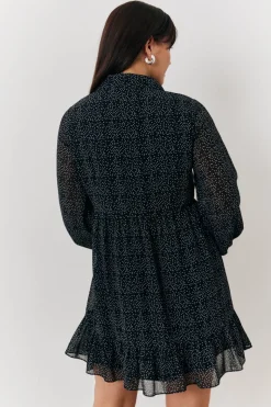 Polka Dot Balloon Sleeve Shirt Dress