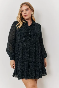 Polka Dot Balloon Sleeve Shirt Dress
