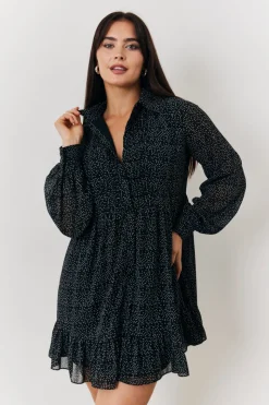 Polka Dot Balloon Sleeve Shirt Dress