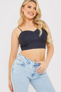 Polka Dot Print Cupped Crop Top