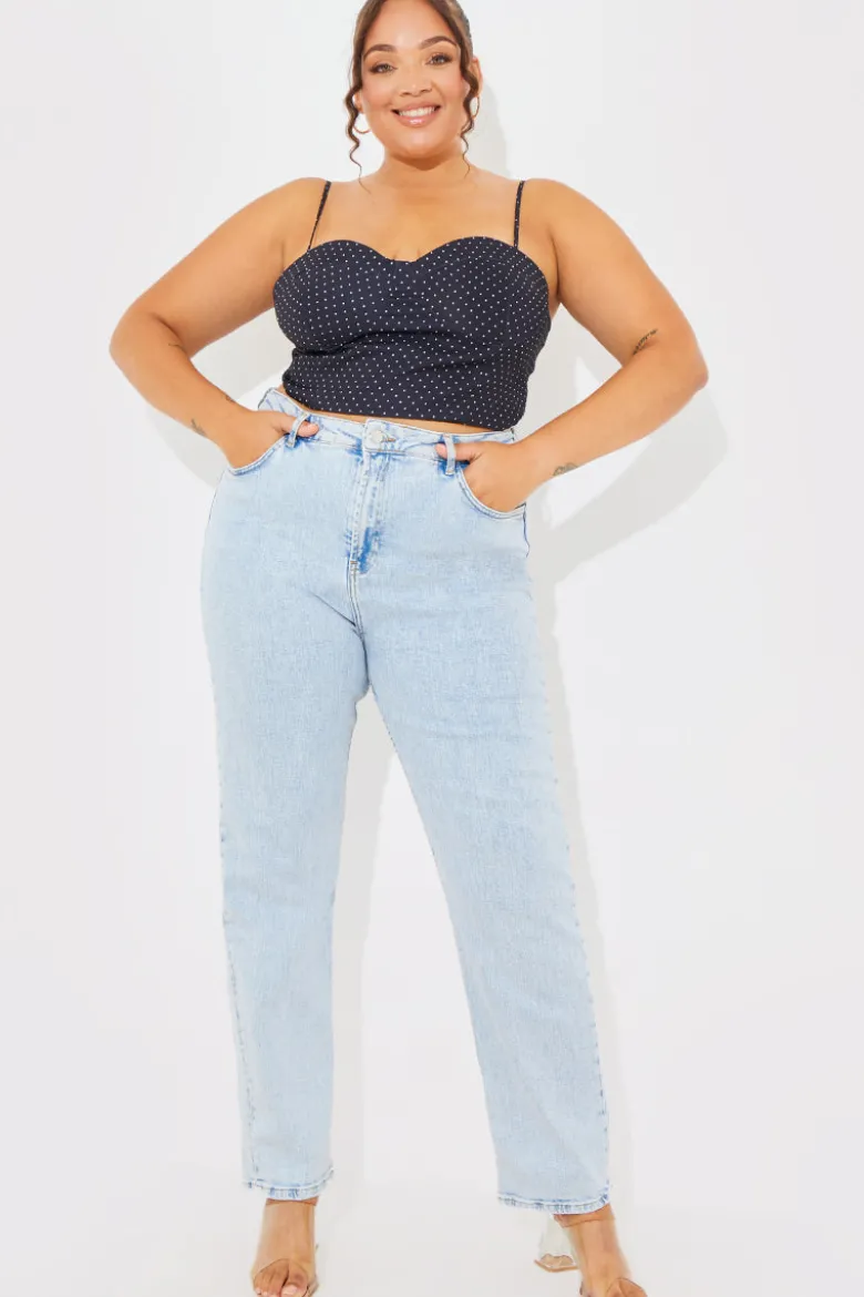 Polka Dot Print Cupped Crop Top