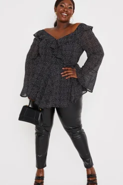 Polka Dot Print Off The Shoulder Top With Tie Waist