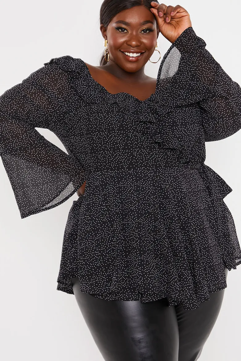 Polka Dot Print Off The Shoulder Top With Tie Waist