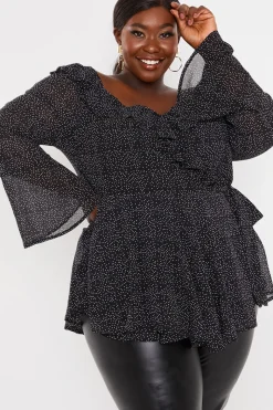 Polka Dot Print Off The Shoulder Top With Tie Waist