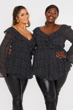 Polka Dot Print Off The Shoulder Top With Tie Waist
