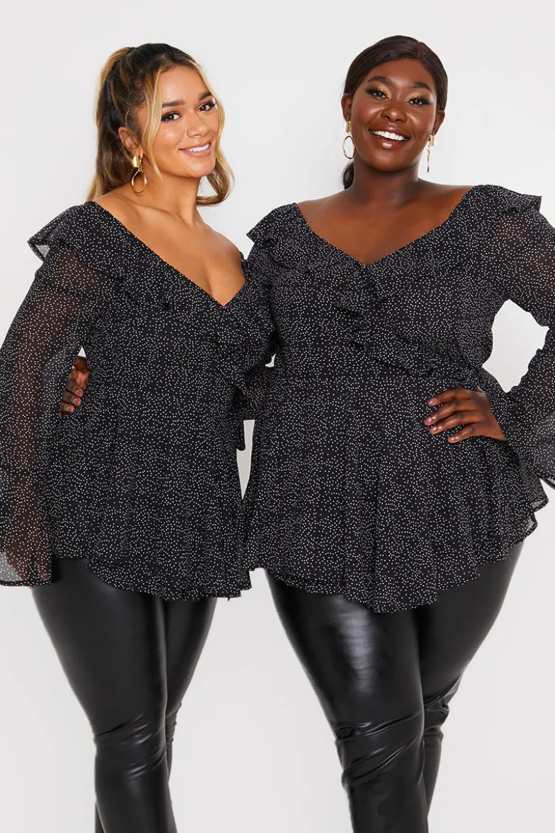 Polka Dot Print Off The Shoulder Top With Tie Waist
