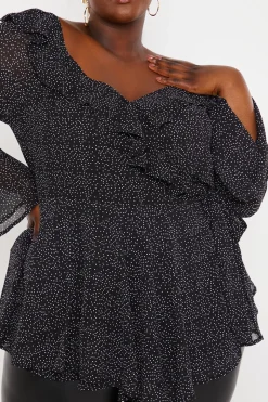 Polka Dot Print Off The Shoulder Top With Tie Waist
