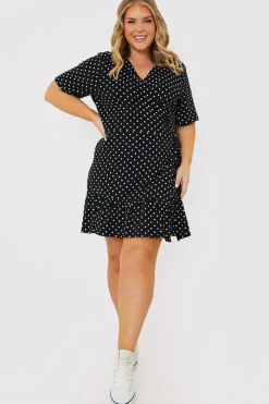Polka Dot Print Short Sleeve Wrap Swing Dress