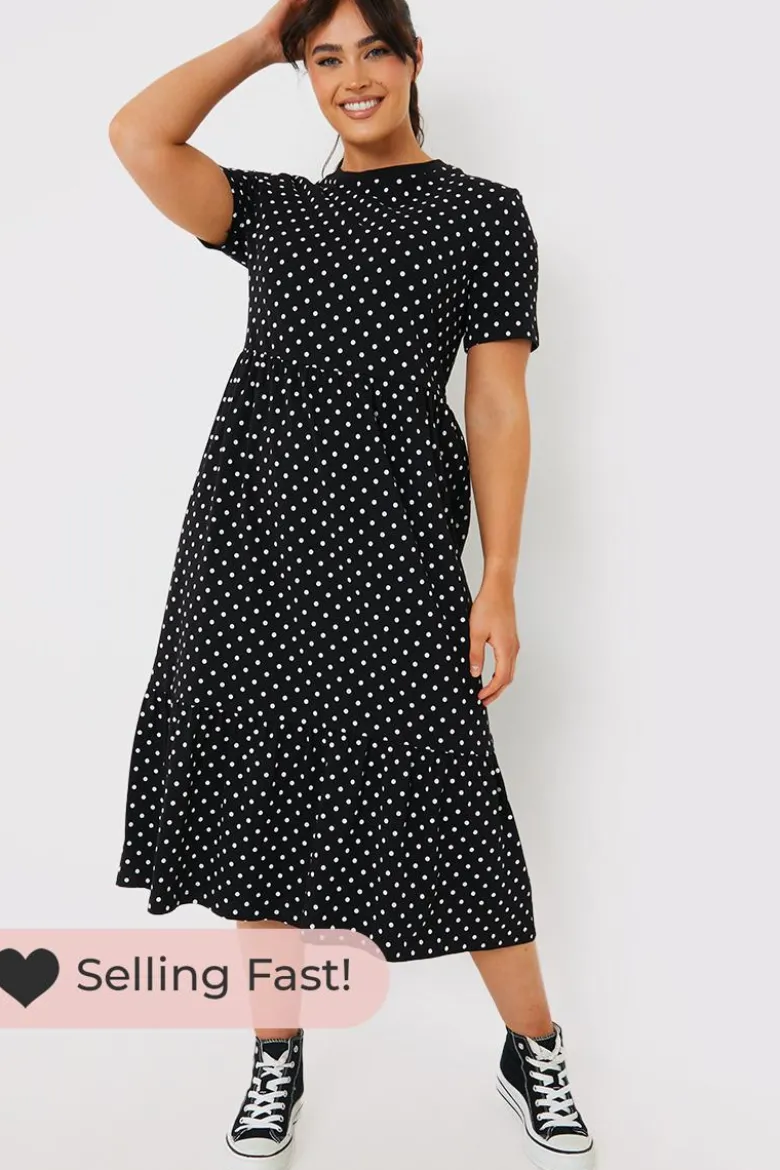 Polka Dot Smock Midaxi T-Shirt Dress