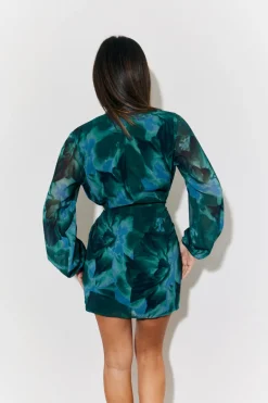 Printed Wrap Detail Mini Dress