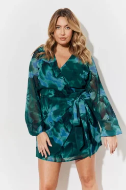 Printed Wrap Detail Mini Dress
