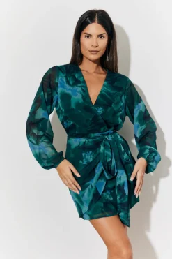 Printed Wrap Detail Mini Dress