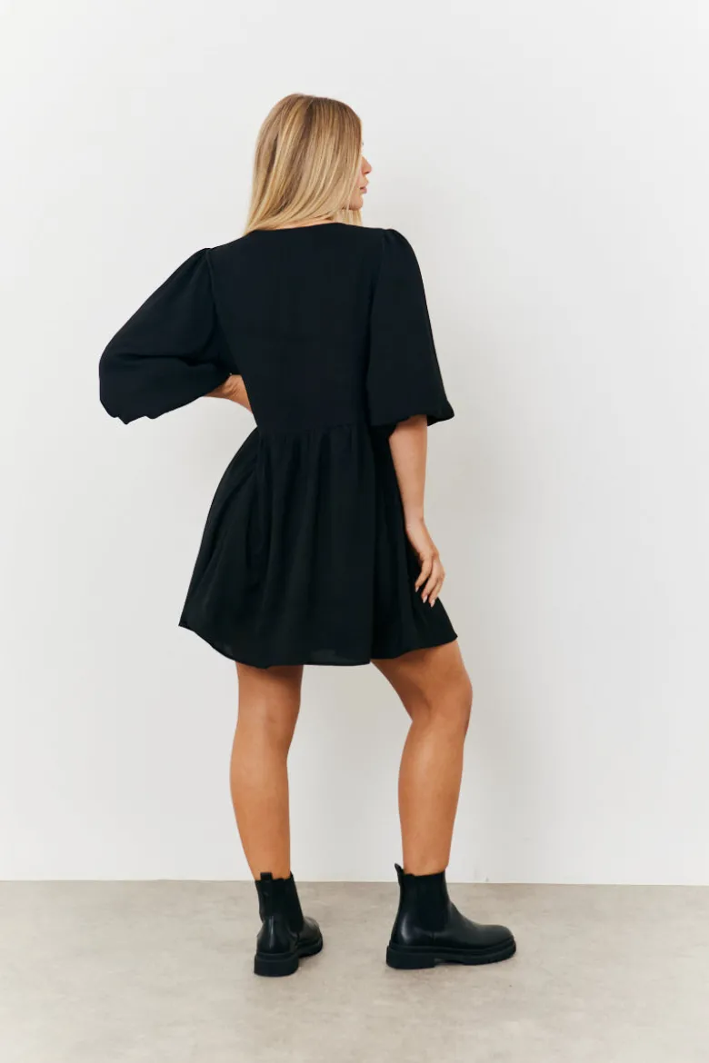 Puff Sleeve Bow Detail Mini Dress