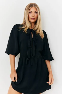 Puff Sleeve Bow Detail Mini Dress