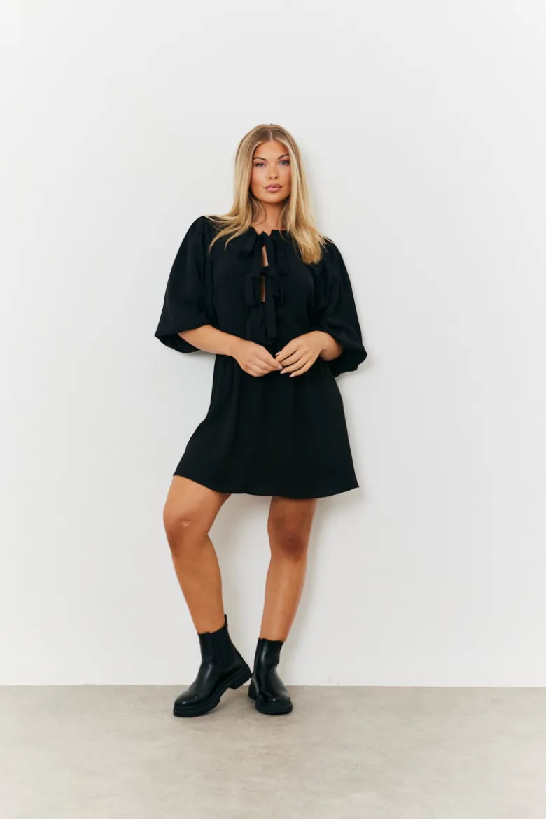 Puff Sleeve Bow Detail Mini Dress