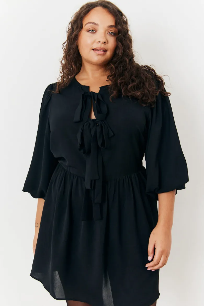 Puff Sleeve Bow Detail Mini Dress