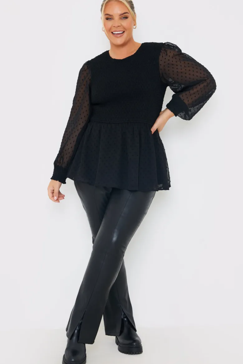 PU Split Hem Flare Trousers