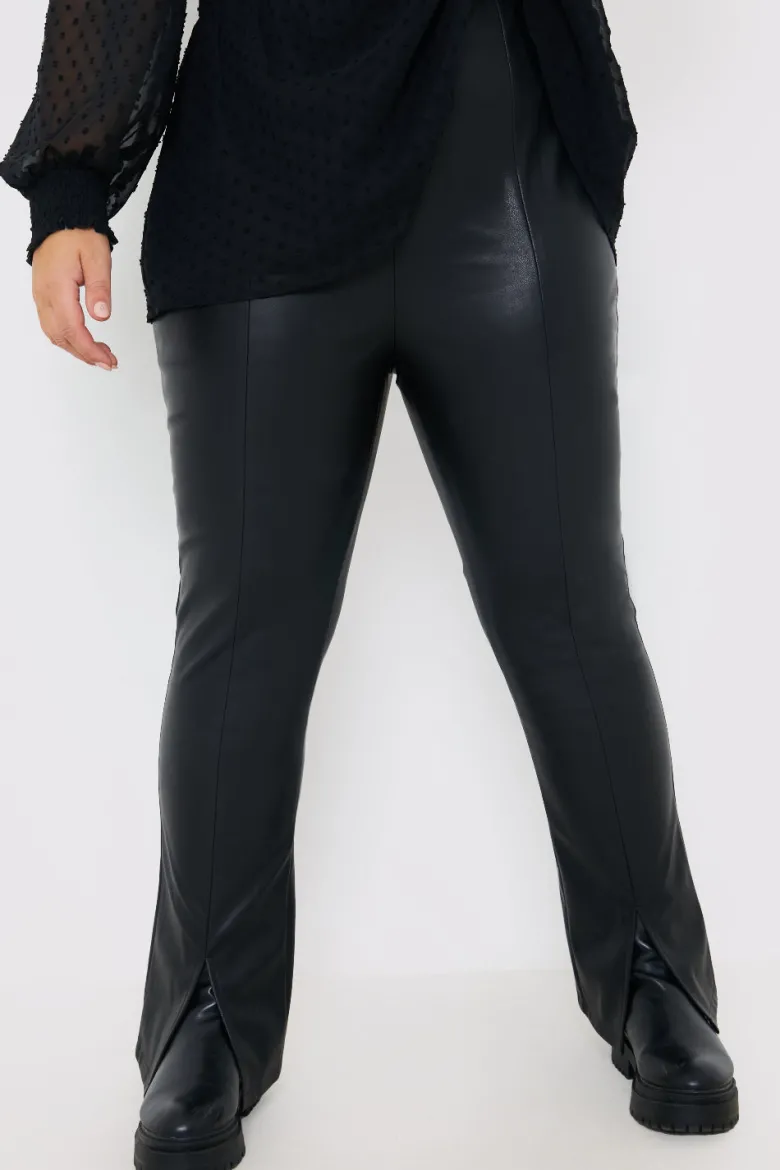 PU Split Hem Flare Trousers