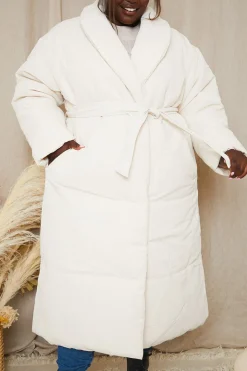 Recycled Belted Longline Lapel Collar Puffer