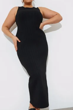 Recycled Knitted Rib Racer Neck Maxi Dress