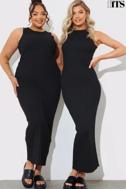 Recycled Knitted Rib Racer Neck Maxi Dress