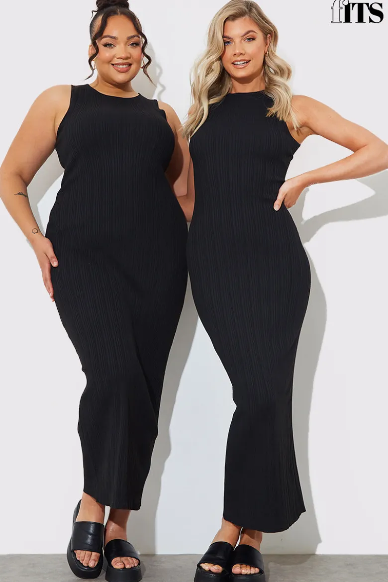 Recycled Knitted Rib Racer Neck Maxi Dress