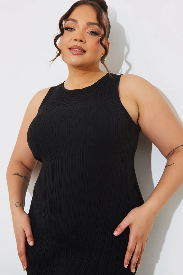 Recycled Knitted Rib Racer Neck Maxi Dress