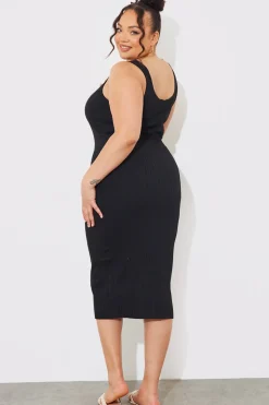 Recycled Ribbed Scoop Neck Midi Dress