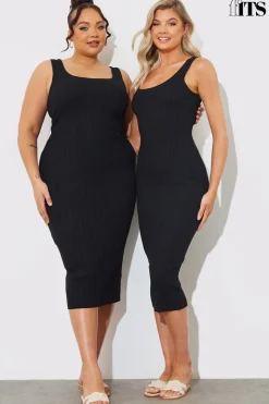 Recycled Ribbed Scoop Neck Midi Dress