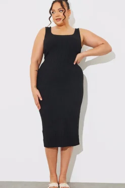 Recycled Ribbed Scoop Neck Midi Dress