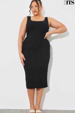 Recycled Ribbed Scoop Neck Midi Dress